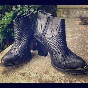 Topshop Premium Leather Cowboy Chunky Ankle Bootie